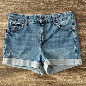 Wax Jean Butt I Love You Jean Shorts Womens Size L Blue Cuffed Denim Stretch